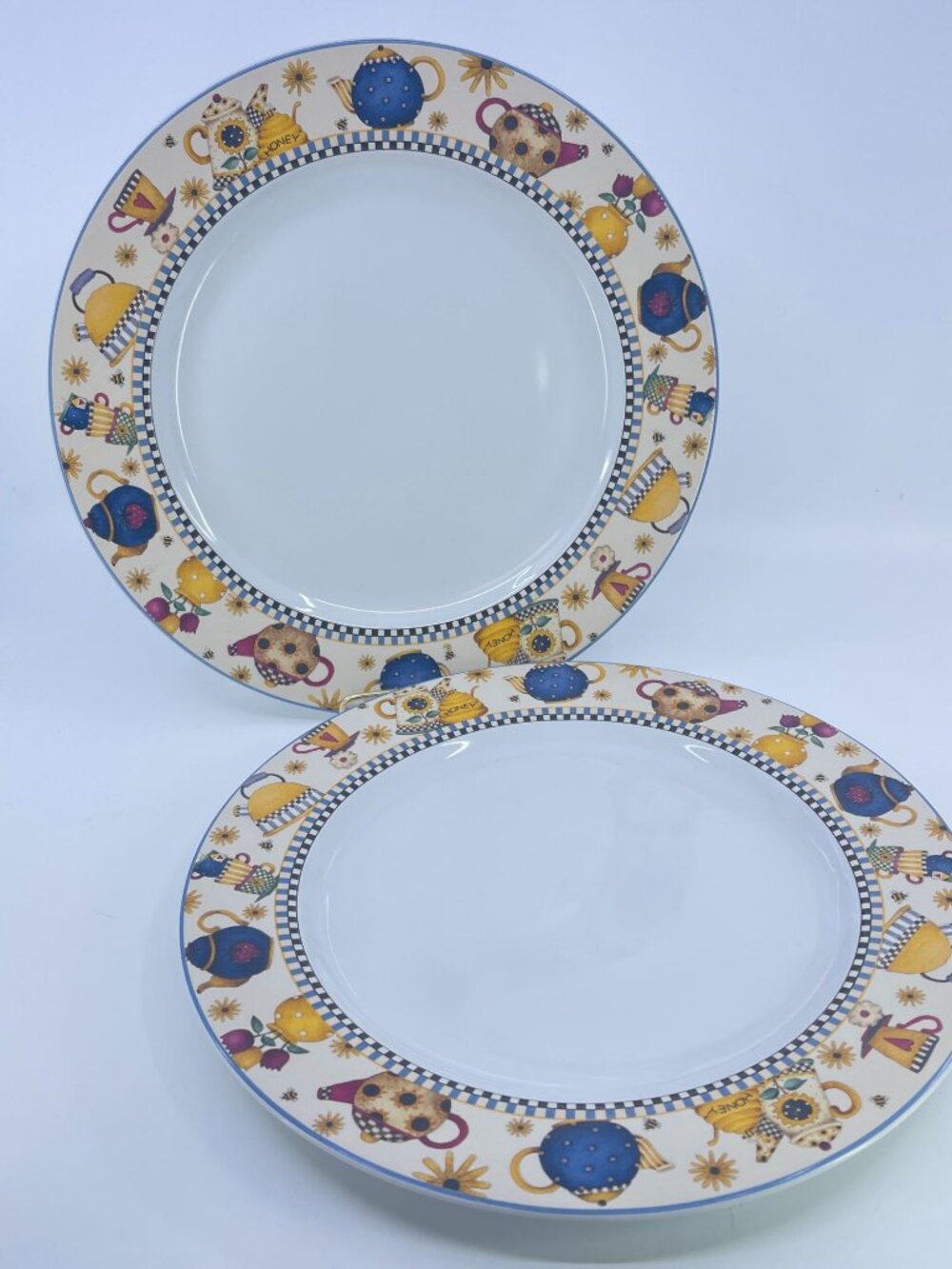 vintage sakura "teapots" dinner plates set of 2 designer debbie mumm
